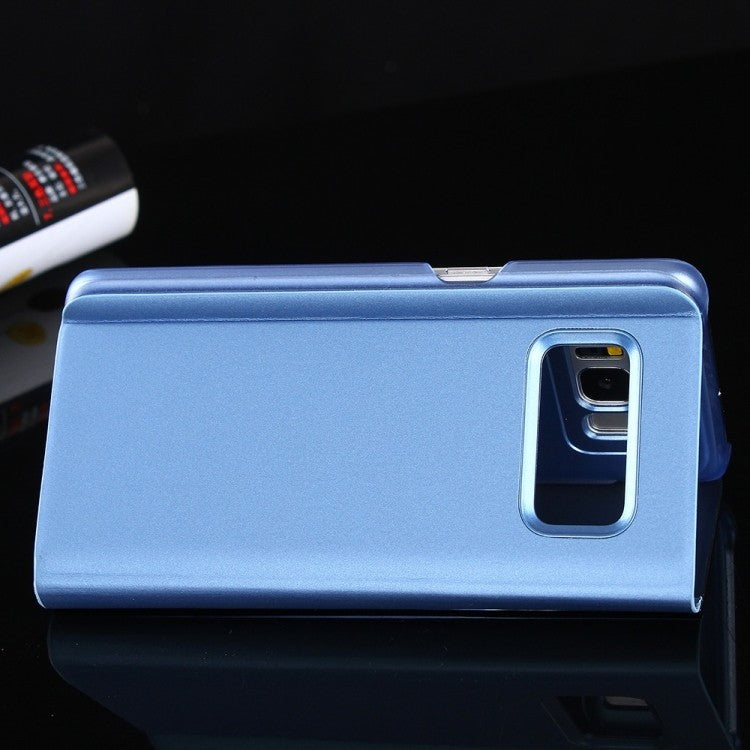 Electroplating Spiegel Horizontal Flip Leder Case mit Holder Blau