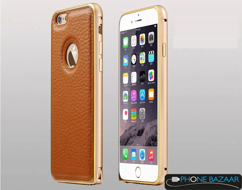 Aluminium Bumper Case Leder Back Cover iPhone 6 Gold