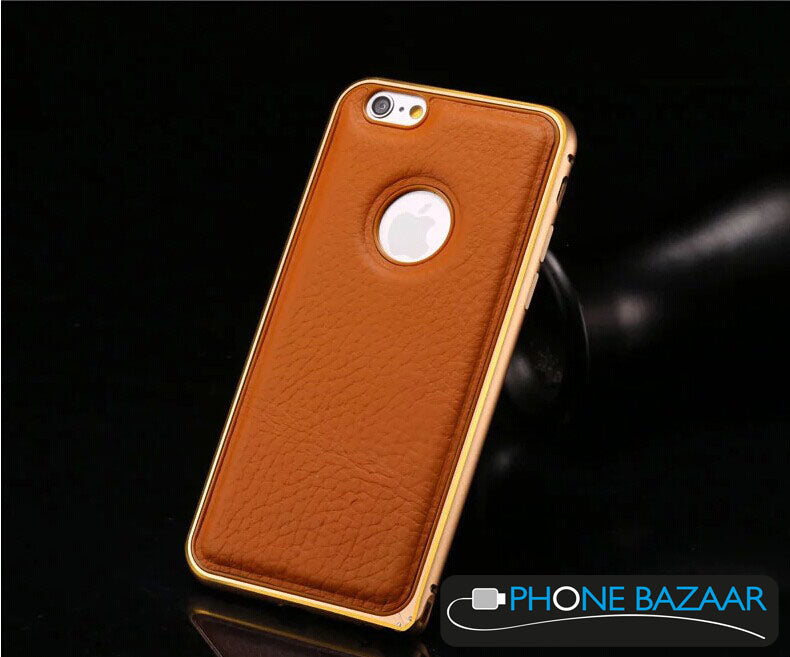 Aluminium Bumper Case Leder Back Cover iPhone 6 Gold