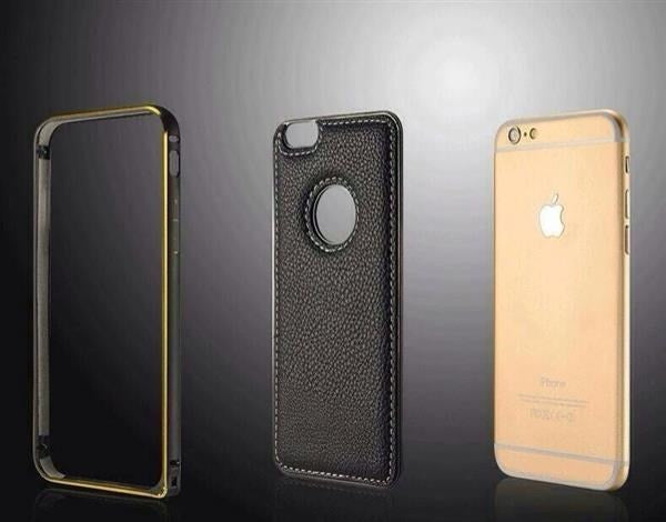 Aluminium Bumper Case Leder Back Cover iPhone 6 Gold