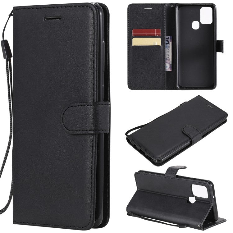 Samsung Galaxy A21s Handyhülle aus Leder mit Halter Kartenfächern Brieftasche (Schwarz)