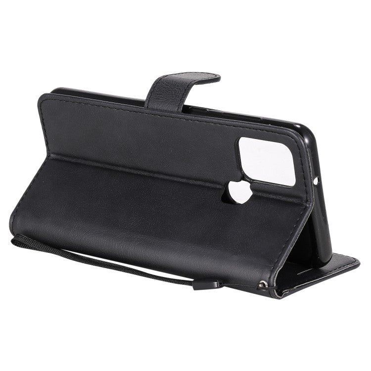 Samsung Galaxy A21s Handyhülle aus Leder mit Halter Kartenfächern Brieftasche (Schwarz)