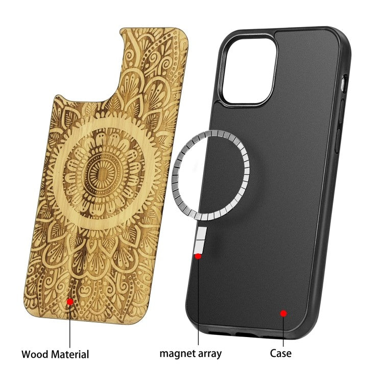Holzfurnier Mandala Geprägte Magsafe-Hülle Magnetische TPU-Schockschutzhülle Für iPhone 12 Pro Max (Bambus)