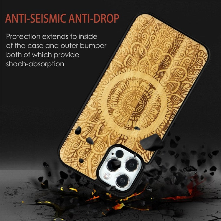 Holzfurnier Mandala Geprägte Magsafe-Hülle Magnetische TPU-Schockschutzhülle Für iPhone 12 Pro Max (Bambus)