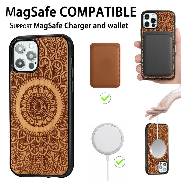 Holzfurnier Mandala Geprägte Magsafe-Hülle Magnetische TPU-Schockschutzhülle Für iPhone 12 Pro Max (Kirschbaumholz)