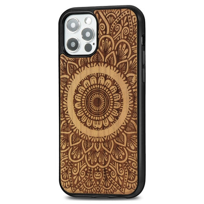 Holzfurnier Mandala Geprägte Magsafe-Hülle Magnetische TPU-Schockschutzhülle Für iPhone 12 Pro Max (Kirschbaumholz)