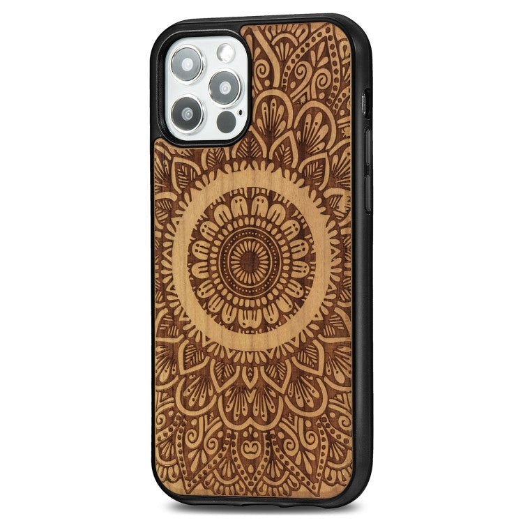 Holzfurnier Mandala Geprägte Magsafe-Hülle Magnetische TPU-Schockschutzhülle Für iPhone 12 Pro Max (Kirschbaumholz)