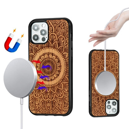 Holzfurnier Mandala Geprägte Magsafe-Hülle Magnetische TPU-Schockschutzhülle Für iPhone 12 Pro Max (Kirschbaumholz)