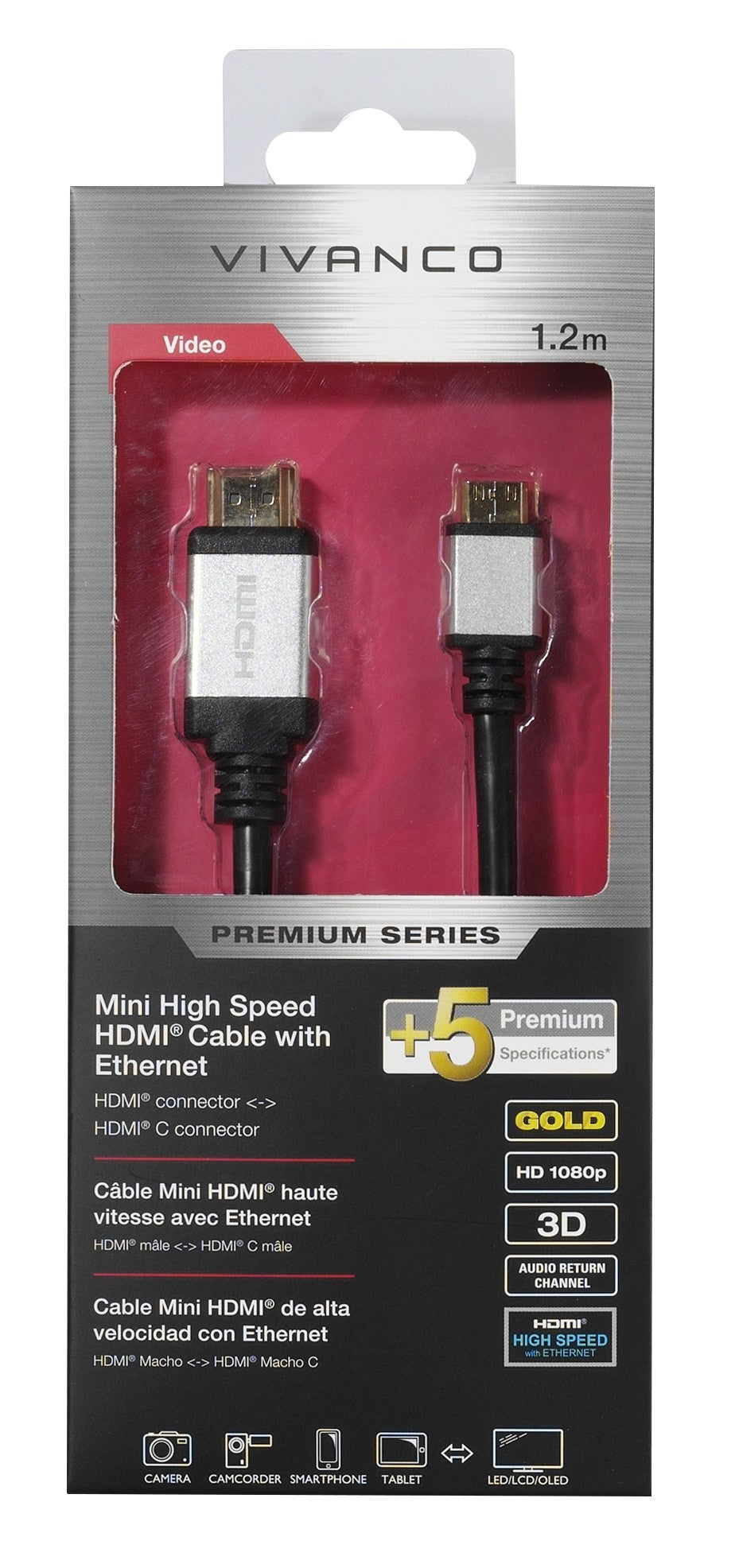 Premium Mini High Speed HDMI® Kabel mit Ethernet, 1,2m