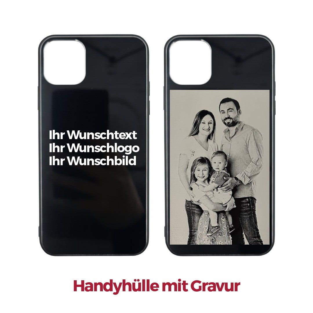 iPhone 12 Pro Max Handyhülle mit Gravur (Foto, Logo ein Wunschtext)