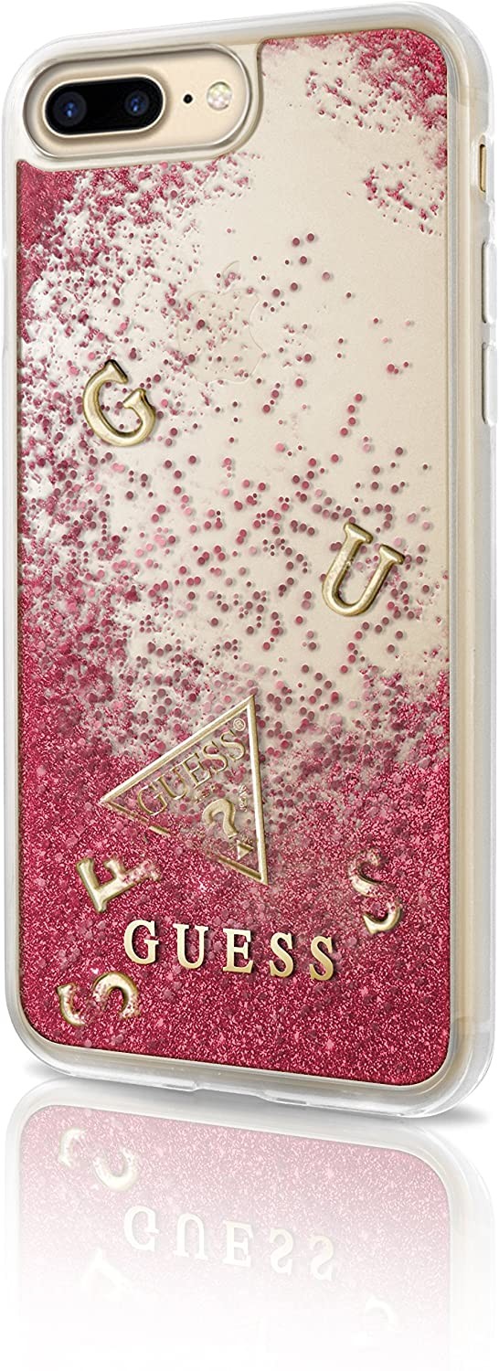 Guess GUHCP7LGLUFLRA Hart Schutzhülle für Apple iPhone 7 Plus, 8 Plus, glitzer/rasberry