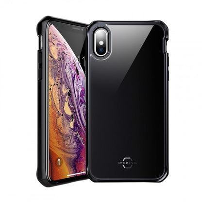 ITSkins - iPhone Xs Max Hybrid Glass Schutz Hardcase Hülle (Fallschutz 2 Meter) - Schwarz