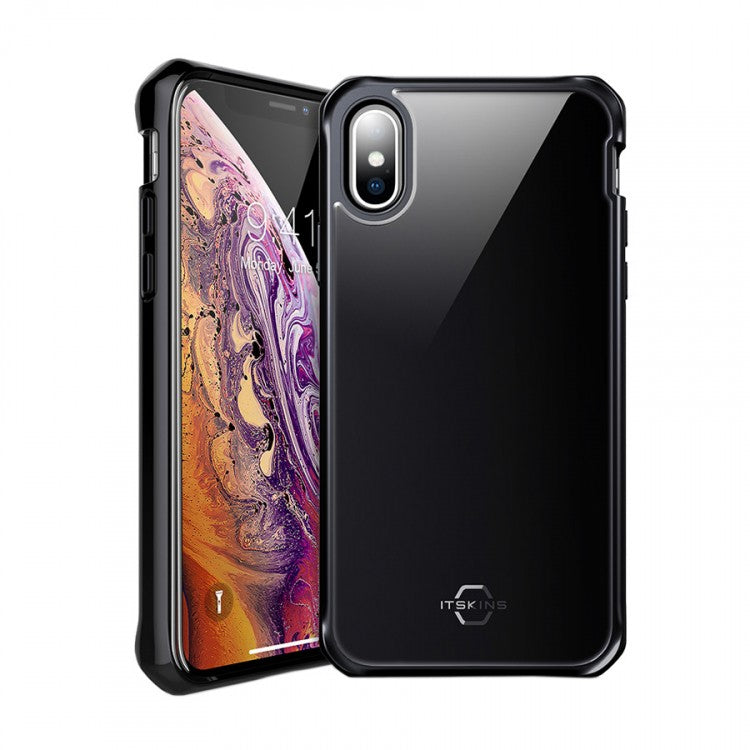 ITSkins - iPhone Xs Max Hybrid Glass Schutz Hardcase Hülle (Fallschutz 2 Meter) - Schwarz