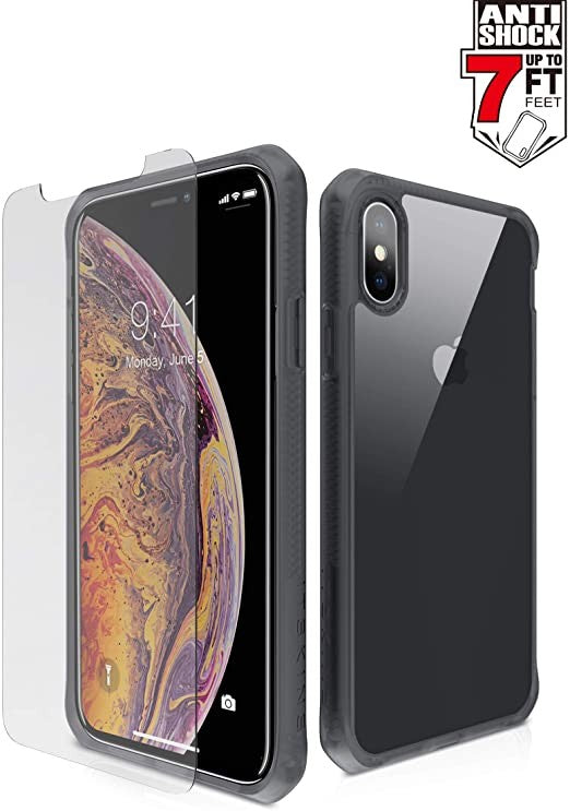 ITSkins - iPhone Xs Max Hybrid Glass Schutz Hardcase Hülle (Fallschutz 2 Meter) - Schwarz