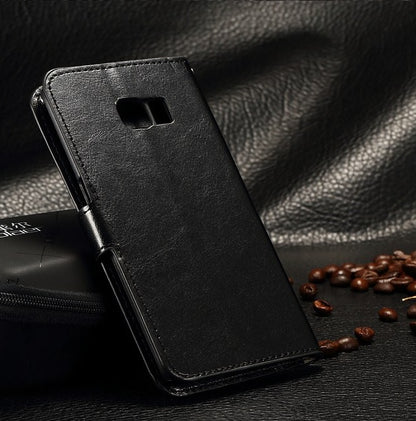 Leder Schwarz Kreditkarte Etui Bookcase Samsung Galaxy S6 Edge