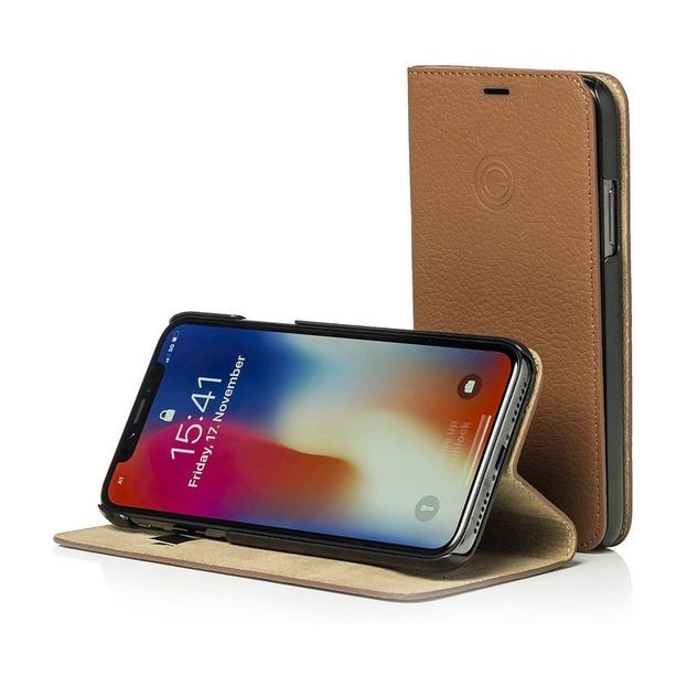 Mike Galeli - iPhone Xs / X Echtleder Book Case Tasche Flip Cover (MARCIPX-M04) - Braun