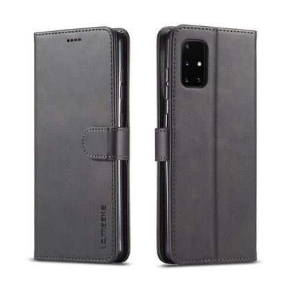 Leder Kreditkarte Etui Wallet Case für Samsung Galaxy A41 Schwarz