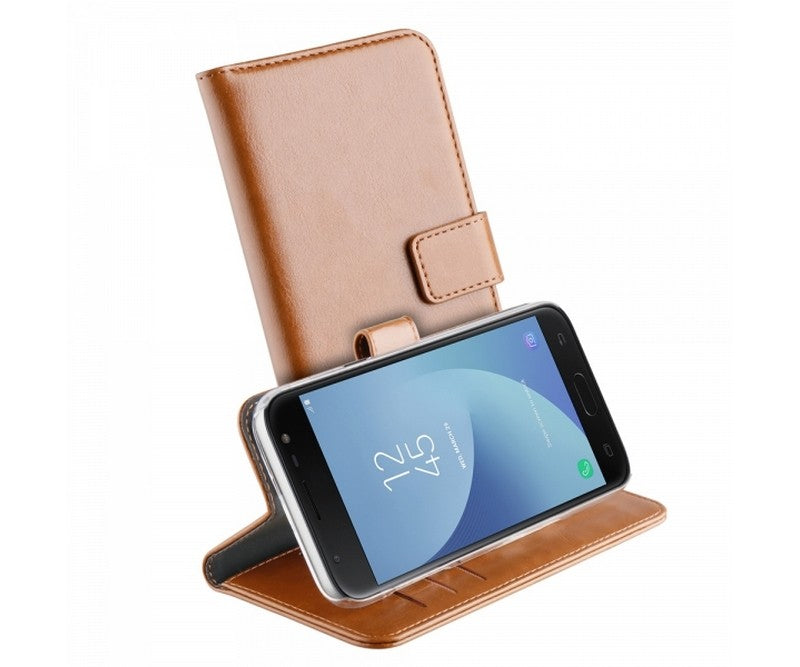 Samsung Galaxy J5 2017 Schwarz Book Leder Tasche Braun