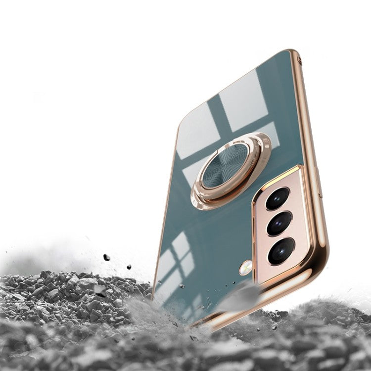 Samsung Galaxy S21 Plus Vollschutz Silikon Schutzhülle mit magnetischem Ringhalter Pink