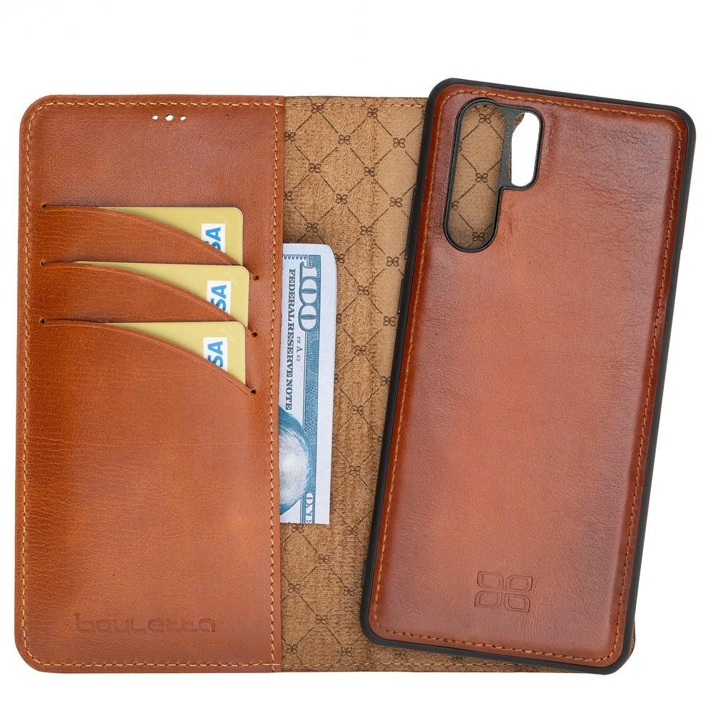 Bouletta Magnetische abnehmbare Handyhülle aus Leder mit RFID-Blocker für Huawei P30 Pro Rustic Tan With Effect