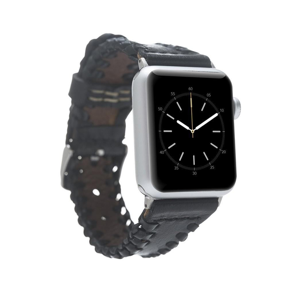 Bouletta Geflochtenes Lederarmband für Apfeluhr 40mm / 42mm - Rustikal Schwarz