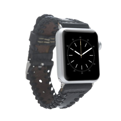 Bouletta Geflochtenes Lederarmband für Apfeluhr 40mm / 42mm - Rustikal Schwarz