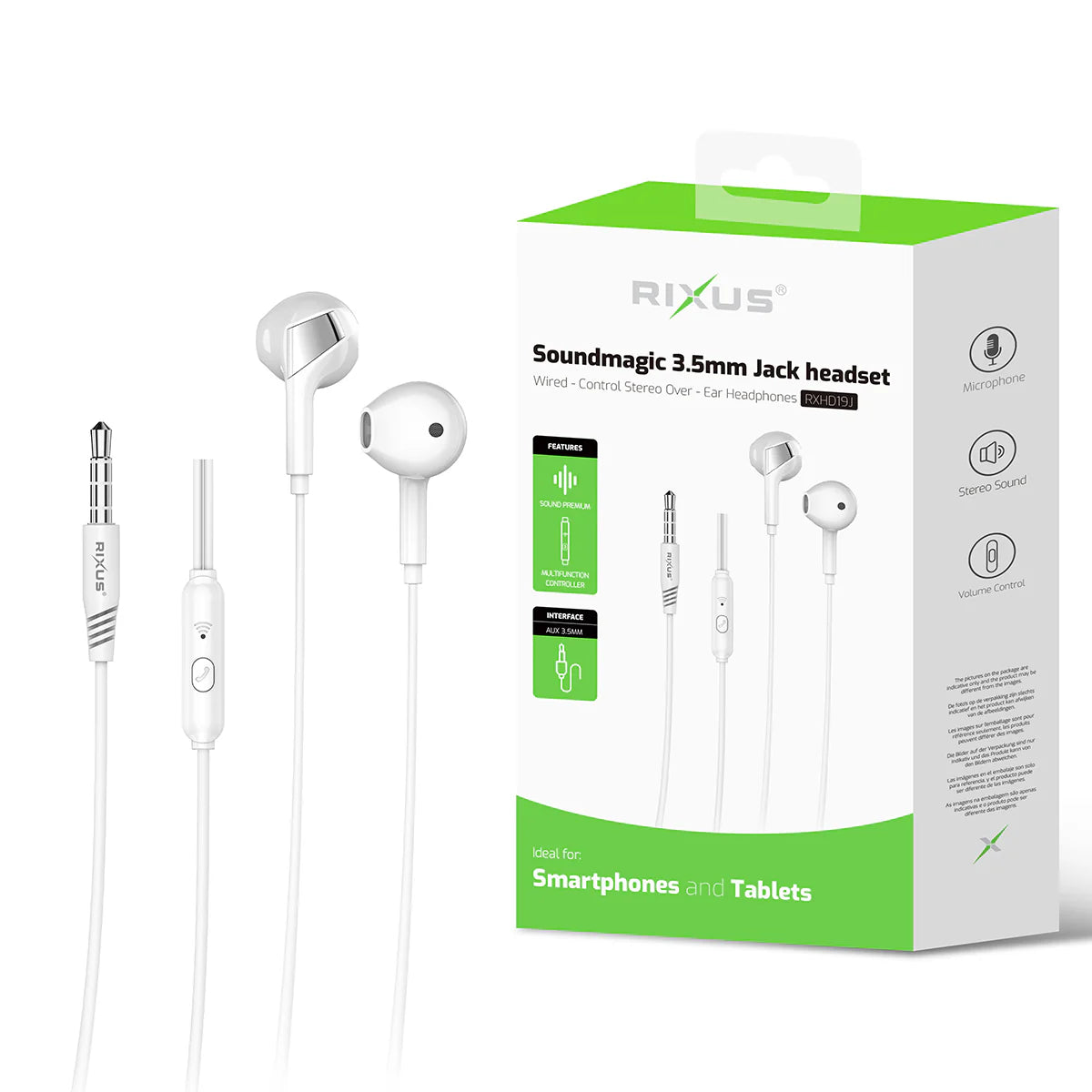 Rixus RXHD19J Soundmagic 3,5 mm Stereo-Kopfhörer mit Mikrofon - Phonebazaar