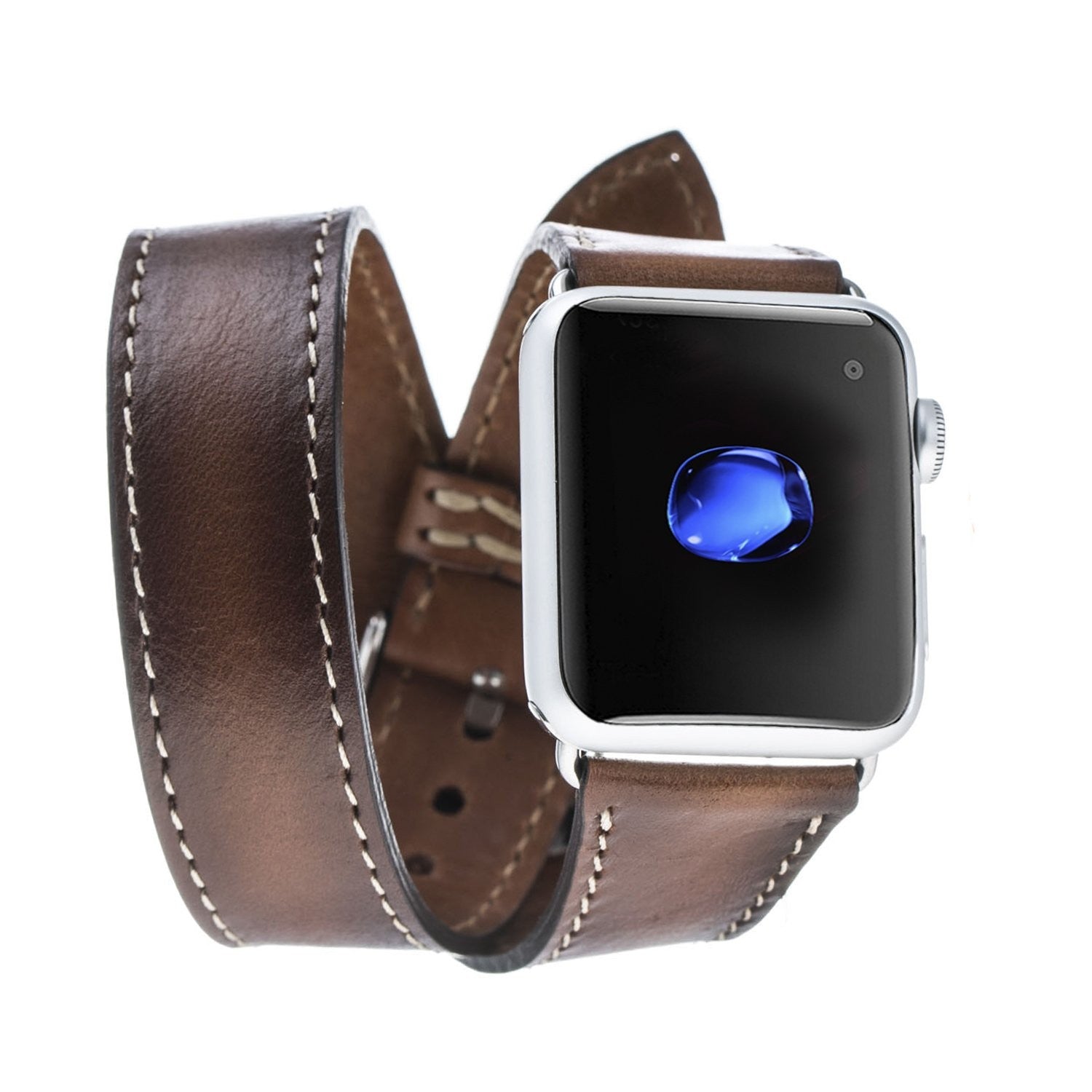 Bouletta Double Tour Schlankes Lederarmband für Apfeluhr 42mm / 44 mm - Rustikale Bräune mit Effekt