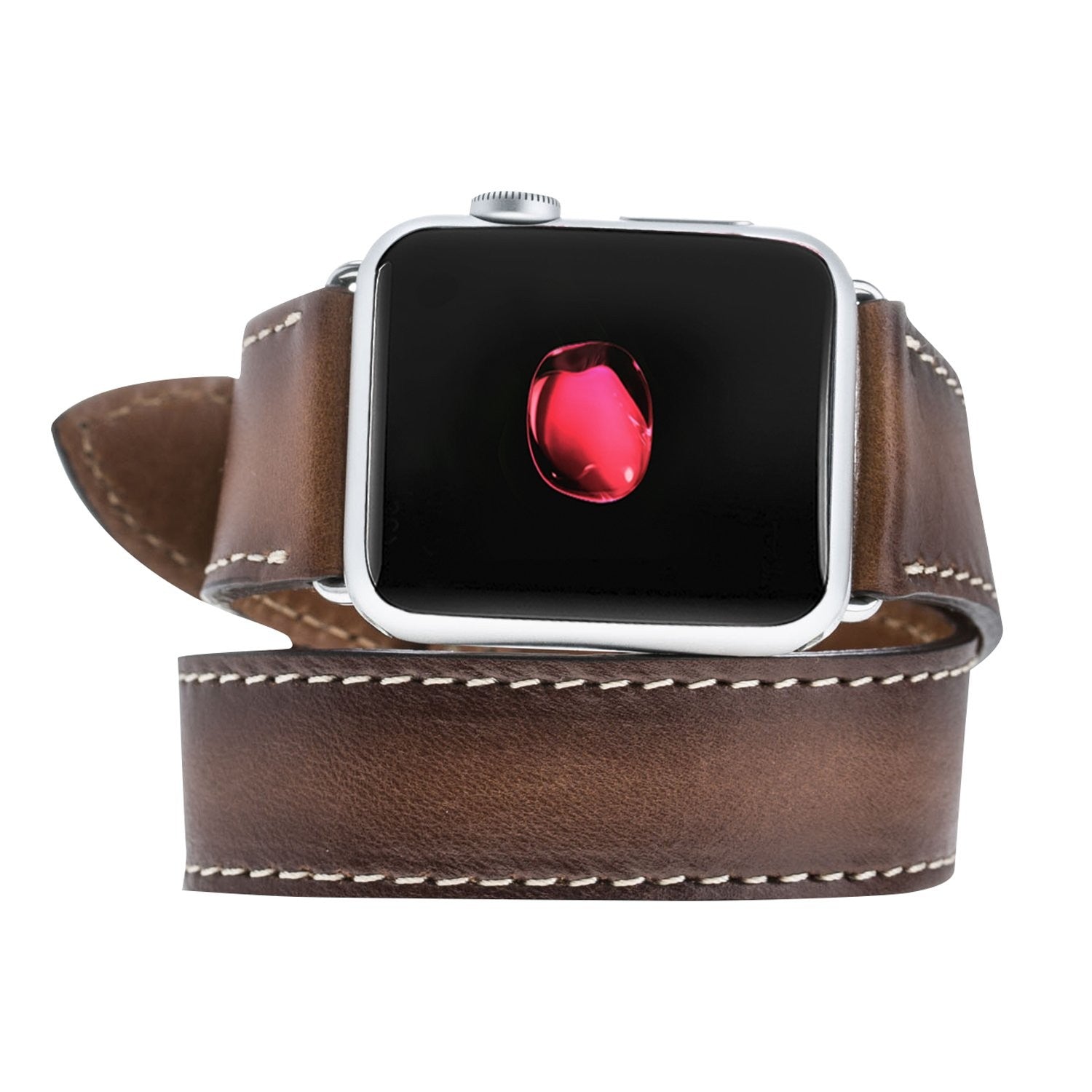 Bouletta Double Tour Schlankes Lederarmband für Apfeluhr 42mm / 44 mm - Rustikale Bräune mit Effekt