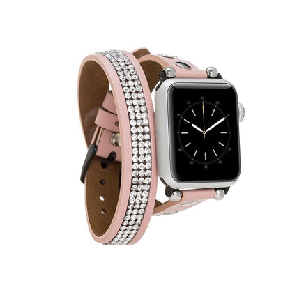 Bouletta Double Tour Lederarmband mit Kristall für Applewatch 42mm / 44 mm - Nackt Pink