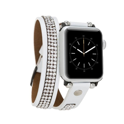Bouletta Double Tour Lederarmband mit Kristall für Applewatch 38mm / 40 mm - Rustikal Schwarz
