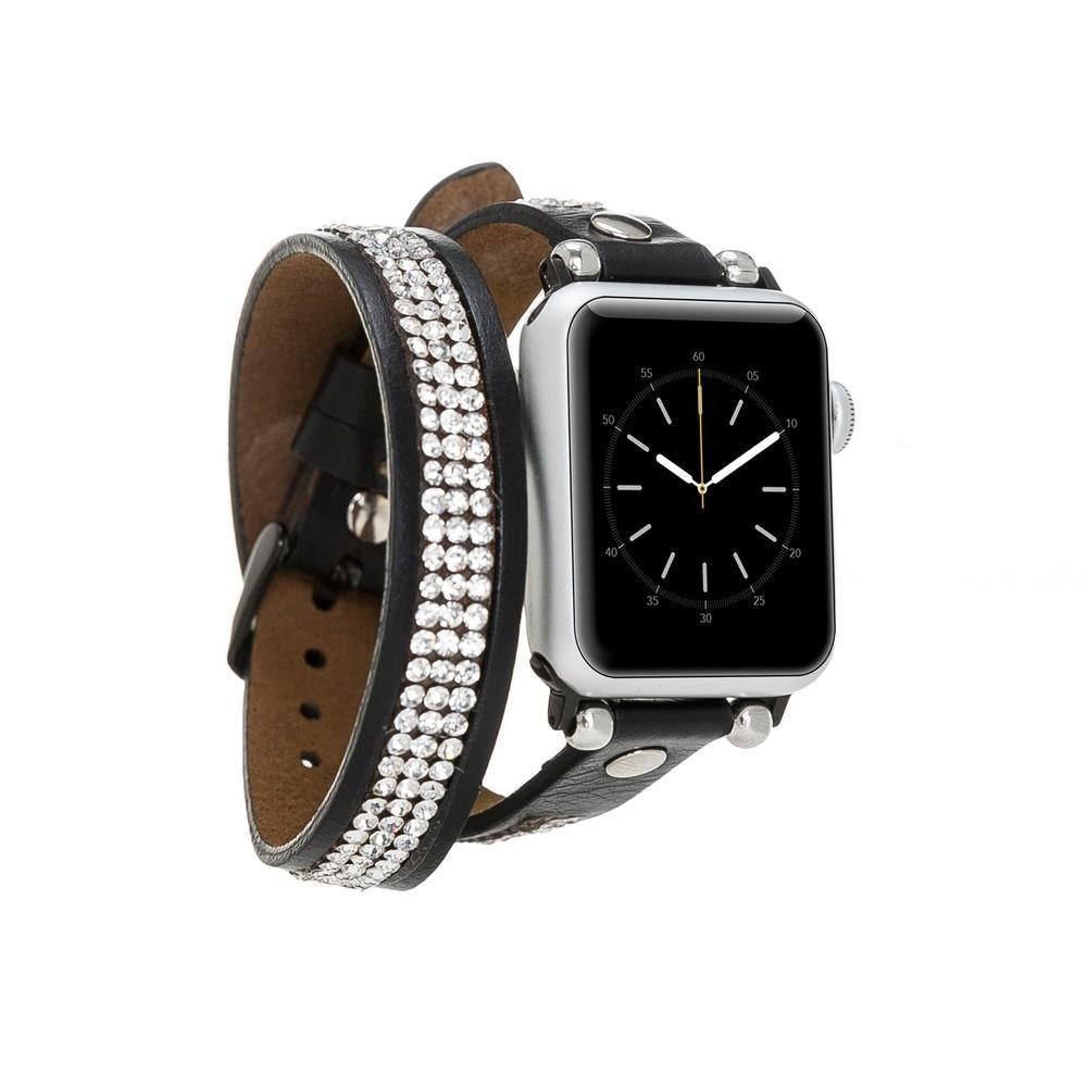 Bouletta Double Tour Leather Watch Strap with Crystal for Apple Watch 38mm / 40 mm - Rustic Black