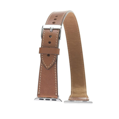 Bouletta Doppel Tour Leder Uhrenarmband für Apple Uhr 42mm / 44 mm Rustikal Bräunen