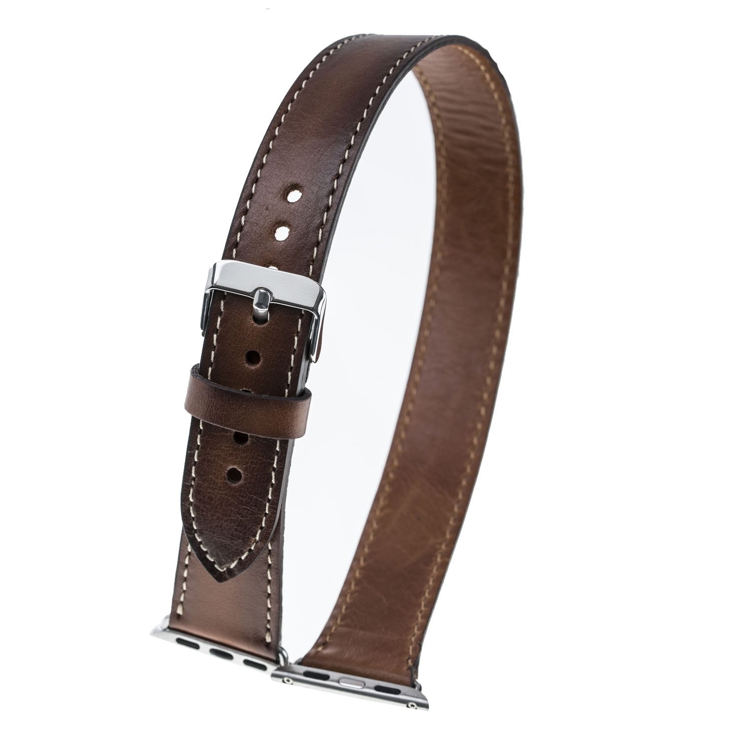 Bouletta Double Tour Schlankes Lederarmband für Apfeluhr 42mm / 44 mm - Rustikale Bräune mit Effekt