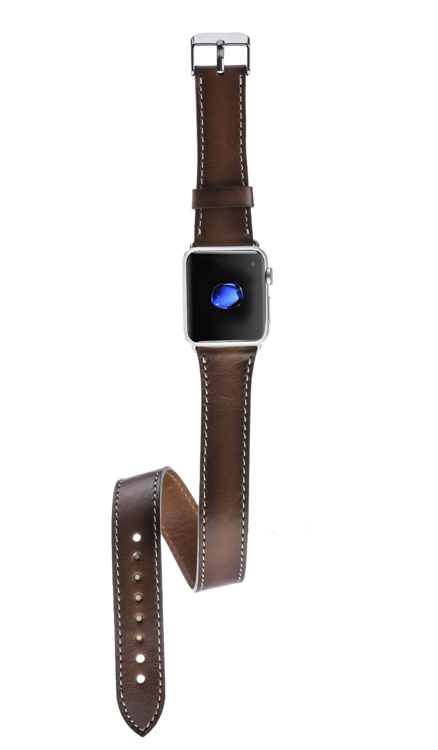 Bouletta Double Tour Schlankes Lederarmband für Apfeluhr 42mm / 44 mm - Rustikale Bräune mit Effekt