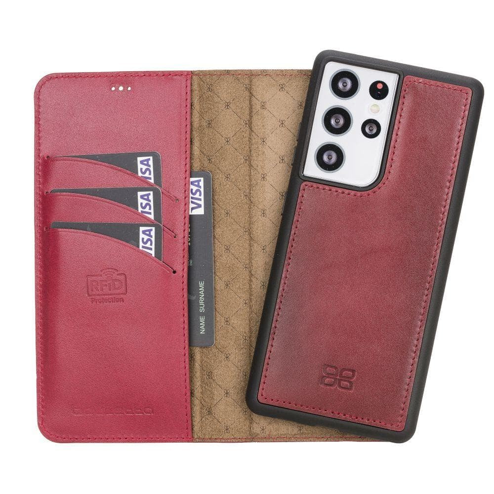 BOULETTA MAGNETISCHE ABNEHMBARE HANDYHÜLLE AUS LEDER MIT RFID-BLOCKER FÜR SAMSUNG GALAXY S21 ULTRA  - Red