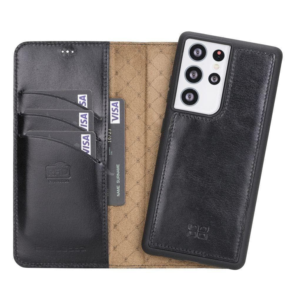 BOULETTA MAGNETISCHE ABNEHMBARE HANDYHÜLLE AUS LEDER MIT RFID-BLOCKER FÜR SAMSUNG GALAXY S21 ULTRA | Detachable Wallet - Black