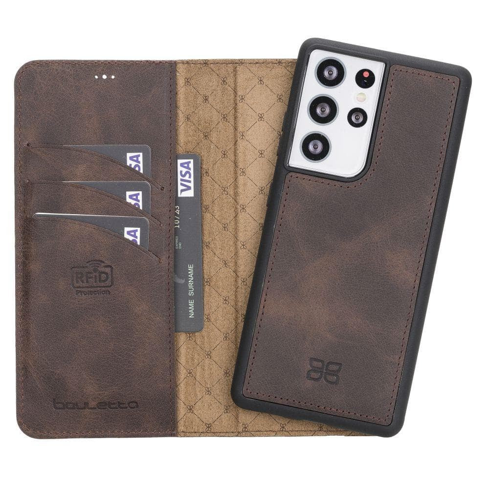BOULETTA MAGNETISCHE ABNEHMBARE HANDYHÜLLE AUS LEDER MIT RFID-BLOCKER FÜR SAMSUNG GALAXY S21 ULTRA | Detachable Wallet - Black