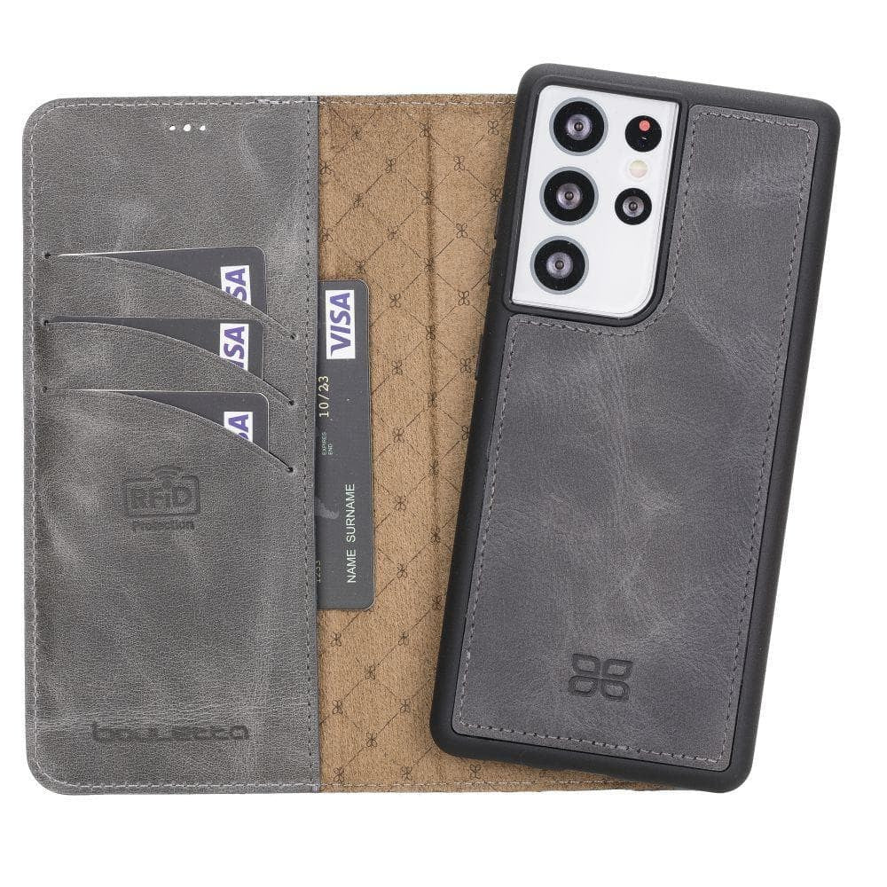 BOULETTA MAGNETISCHE ABNEHMBARE HANDYHÜLLE AUS LEDER MIT RFID-BLOCKER FÜR SAMSUNG GALAXY S21 ULTRA- Gray