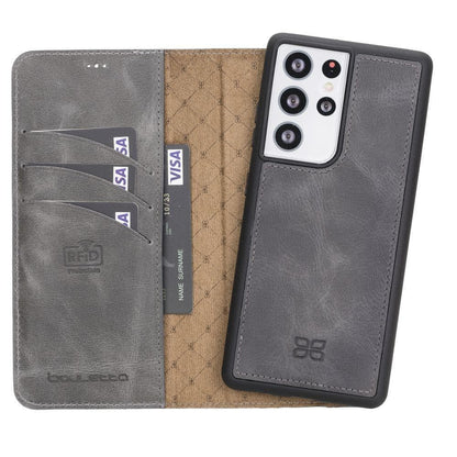 BOULETTA MAGNETISCHE ABNEHMBARE HANDYHÜLLE AUS LEDER MIT RFID-BLOCKER FÜR SAMSUNG GALAXY S21 ULTRA- Gray
