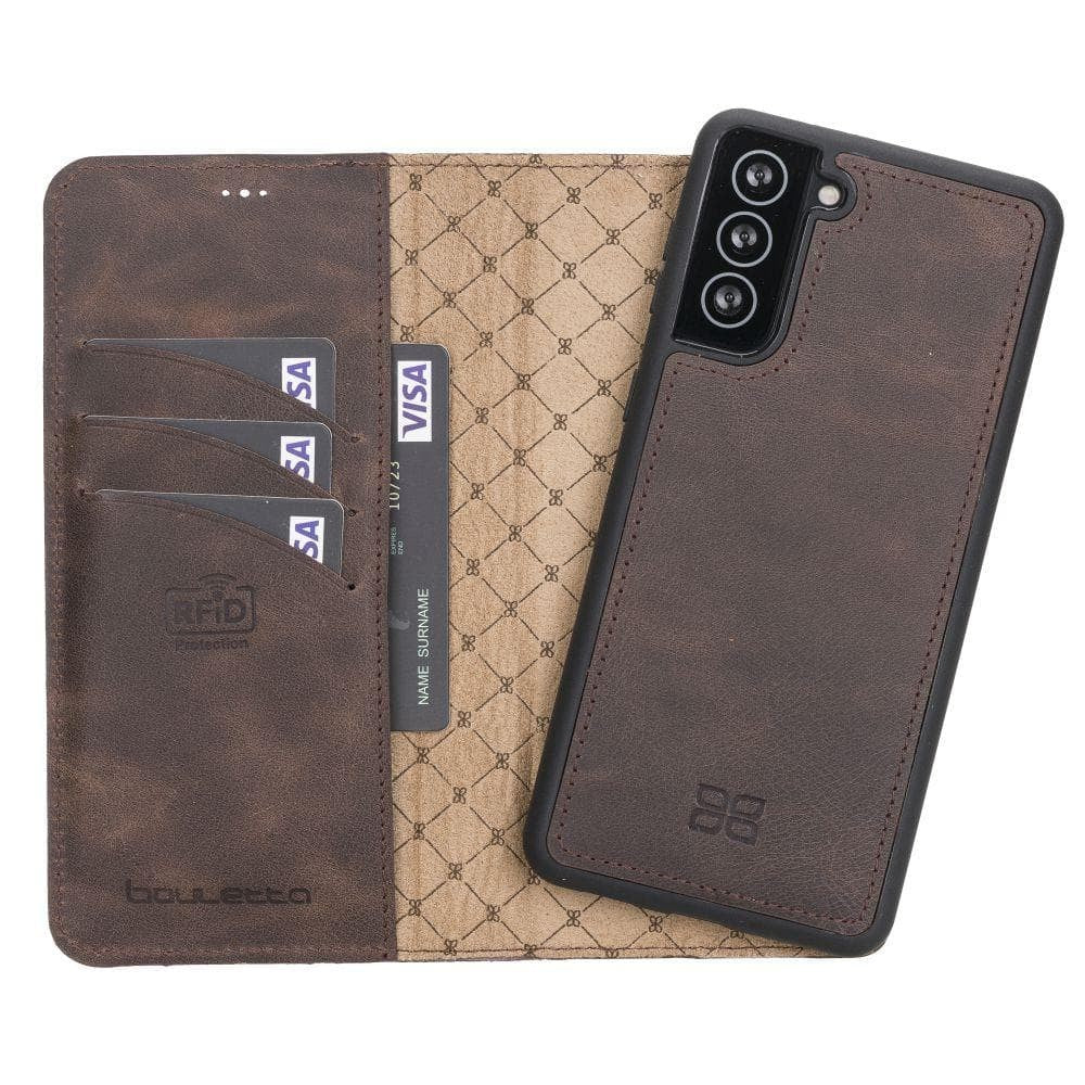 BOULETTA MAGNETISCHE ABNEHMBARE HANDYHÜLLE AUS LEDER MIT RFID-BLOCKER FÜR SAMSUNG GALAXY S21 TIGUAN BROWN