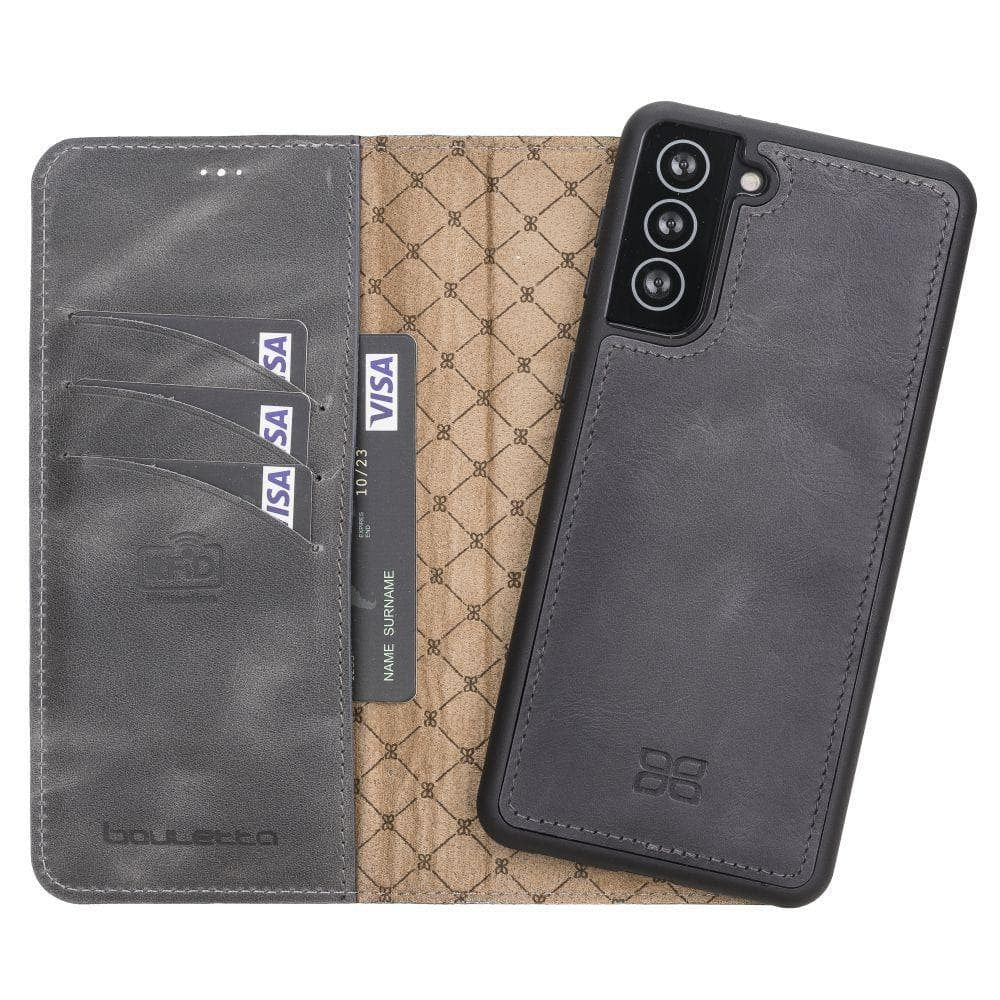 BOULETTA MAGNETISCHE ABNEHMBARE HANDYHÜLLE AUS LEDER MIT RFID-BLOCKER FÜR SAMSUNG GALAXY S21 - Tiguan Grey