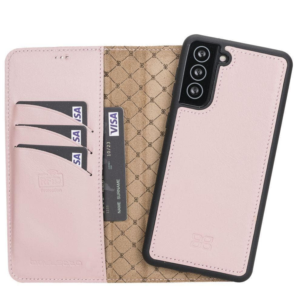BOULETTA MAGNETISCHE ABNEHMBARE HANDYHÜLLE AUS LEDER MIT RFID-BLOCKER FÜR SAMSUNG GALAXY S21 | Detachable Wallet - Pink