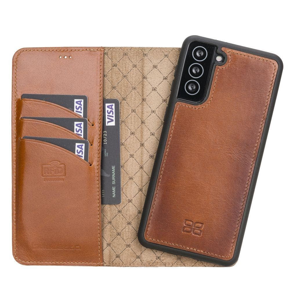 BOULETTA MAGNETISCHE ABNEHMBARE HANDYHÜLLE AUS LEDER MIT RFID-BLOCKER FÜR SAMSUNG GALAXY S21 Plus | Detachable Wallet - Tan