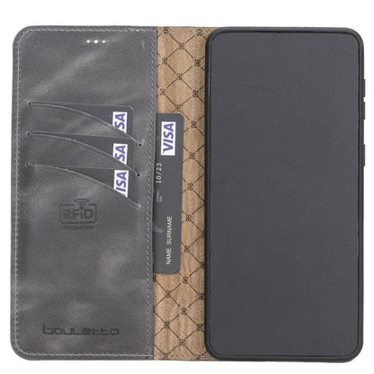 BOULETTA MAGNETISCHE ABNEHMBARE HANDYHÜLLE AUS LEDER MIT RFID-BLOCKER FÜR SAMSUNG GLAXY S21 PLUS - Grey