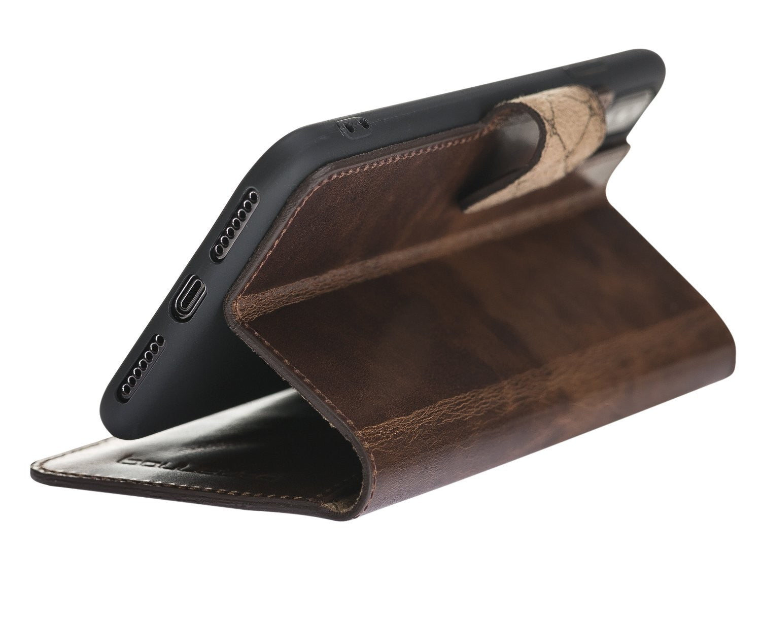 Bouletta Wallet Folio Ledertasche mit ID - Schlitz für Apple iPhone XS MAX - Vegetal dunkelbraun