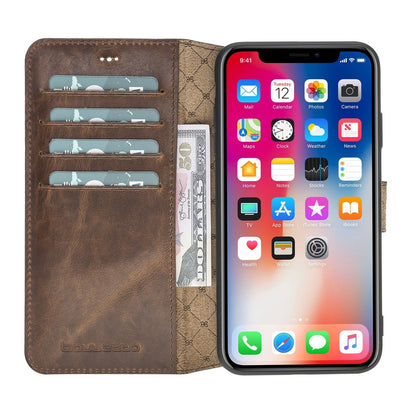 Bouletta Wallet Folio Ledertasche mit ID - Schlitz für Apple iPhone XS MAX - Vegetal dunkelbraun