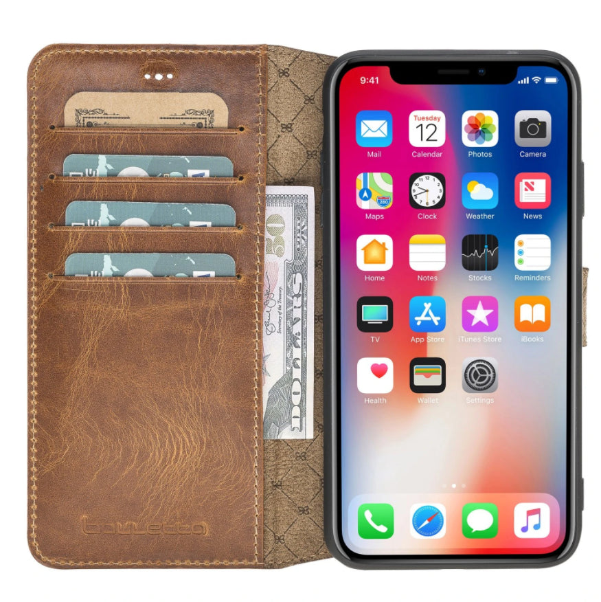 Bouletta Wallet Folio Ledertasche mit ID - Schlitz für Apple iPhone XS MAX - Vegetal Braun