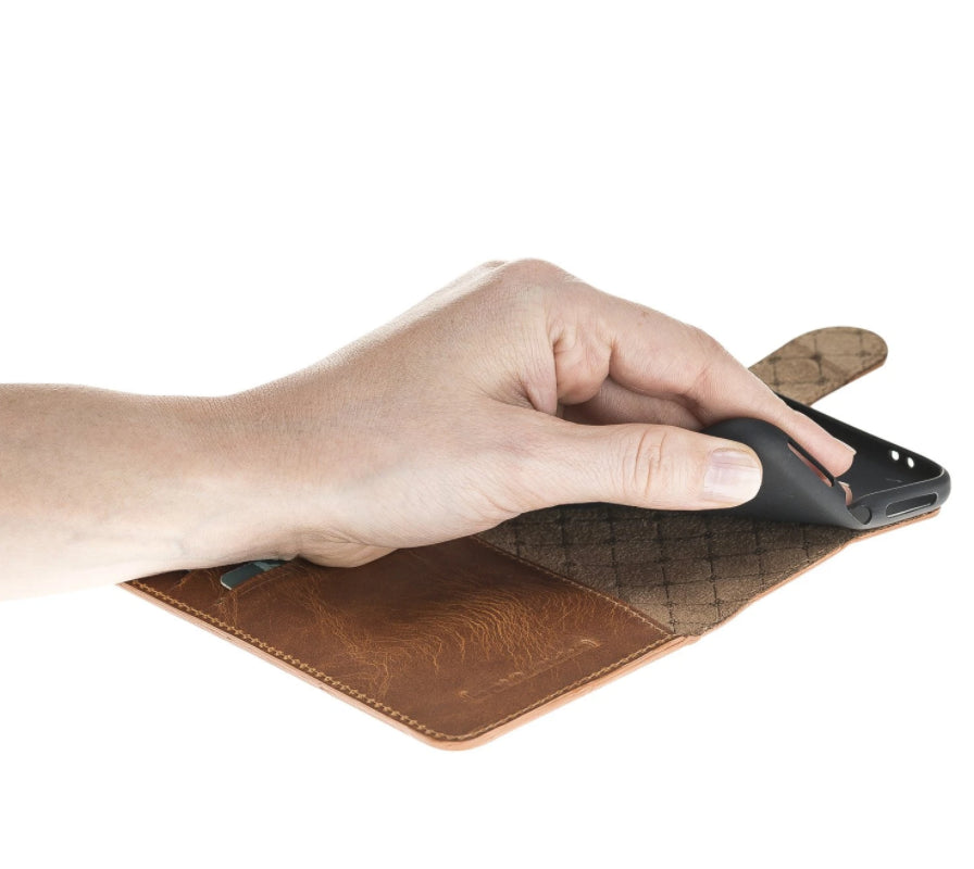 Bouletta Wallet Folio Ledertasche mit ID - Schlitz für Apple iPhone XS MAX - Vegetal Braun