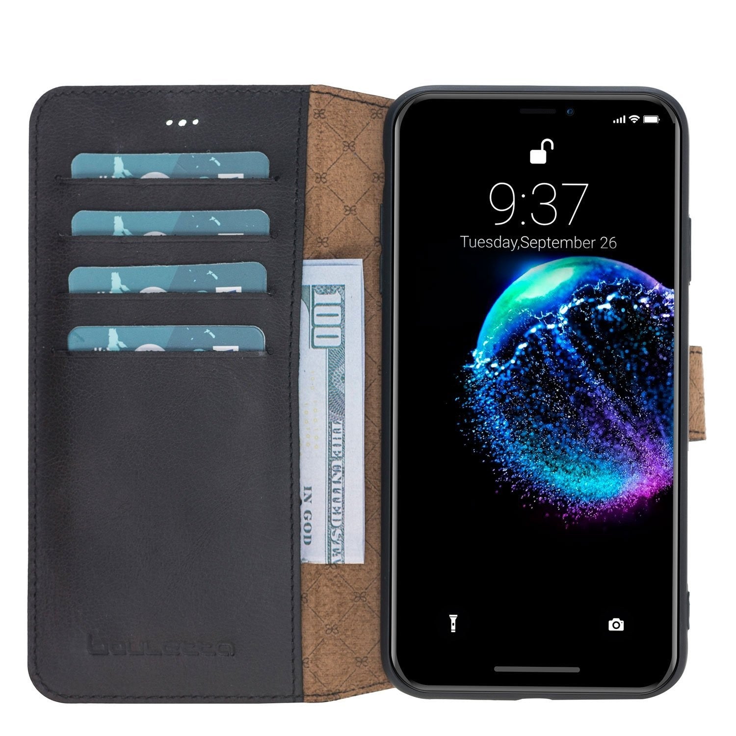 Bouletta Wallet Folio Ledertasche mit ID - Slot für Apple iPhone XS MAX - Tiana Schwarz